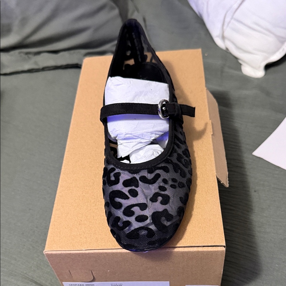 J. Crew Factory Black Leopard Print Mary Jane Flats - mesh brand new
